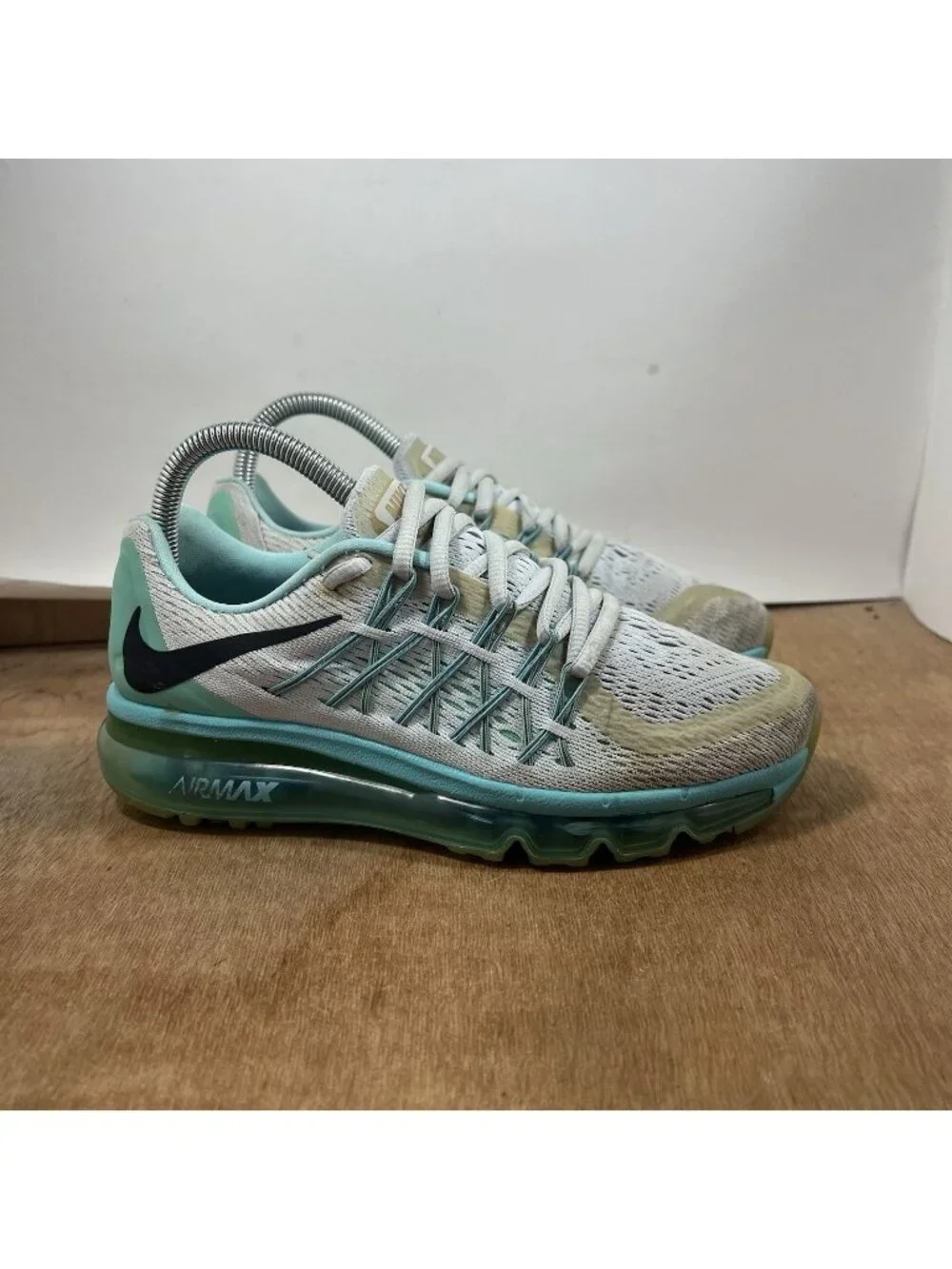 Nike Air Max 2015 Women's Size 6.5 Running Shoes Platinum Green Aqua Athletic